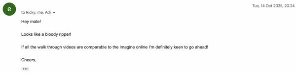 Redacted client email expressing excitement