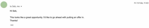 Redacted client email confirming offer decision
