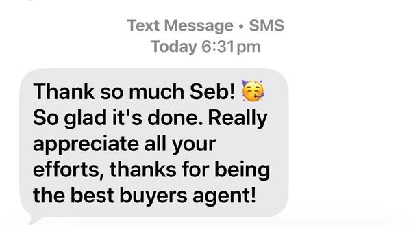 Client text message thanking buyers agent